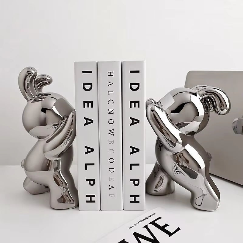 1 Pair Desk Organizer Creative Rabbit Bookend Ceramic Ornament Desktop Book Holder Cute Gift Simple Nordic Style Book Organizer