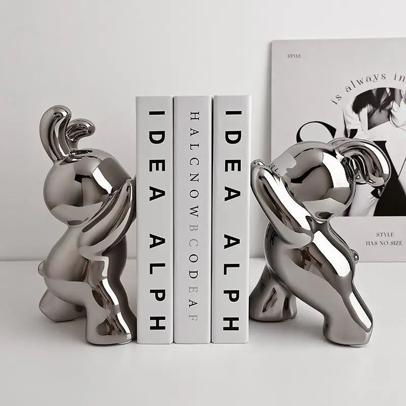 1 Pair Desk Organizer Creative Rabbit Bookend Ceramic Ornament Desktop Book Holder Cute Gift Simple Nordic Style Book Organizer